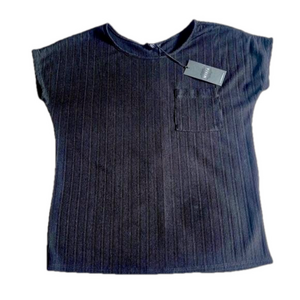 Misia Ribbed Buttoned Back Chest Pocket Top Women’s Black Size Small